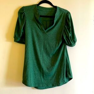 Heather green puff sleeve work blouse Amazon small rayon/poly